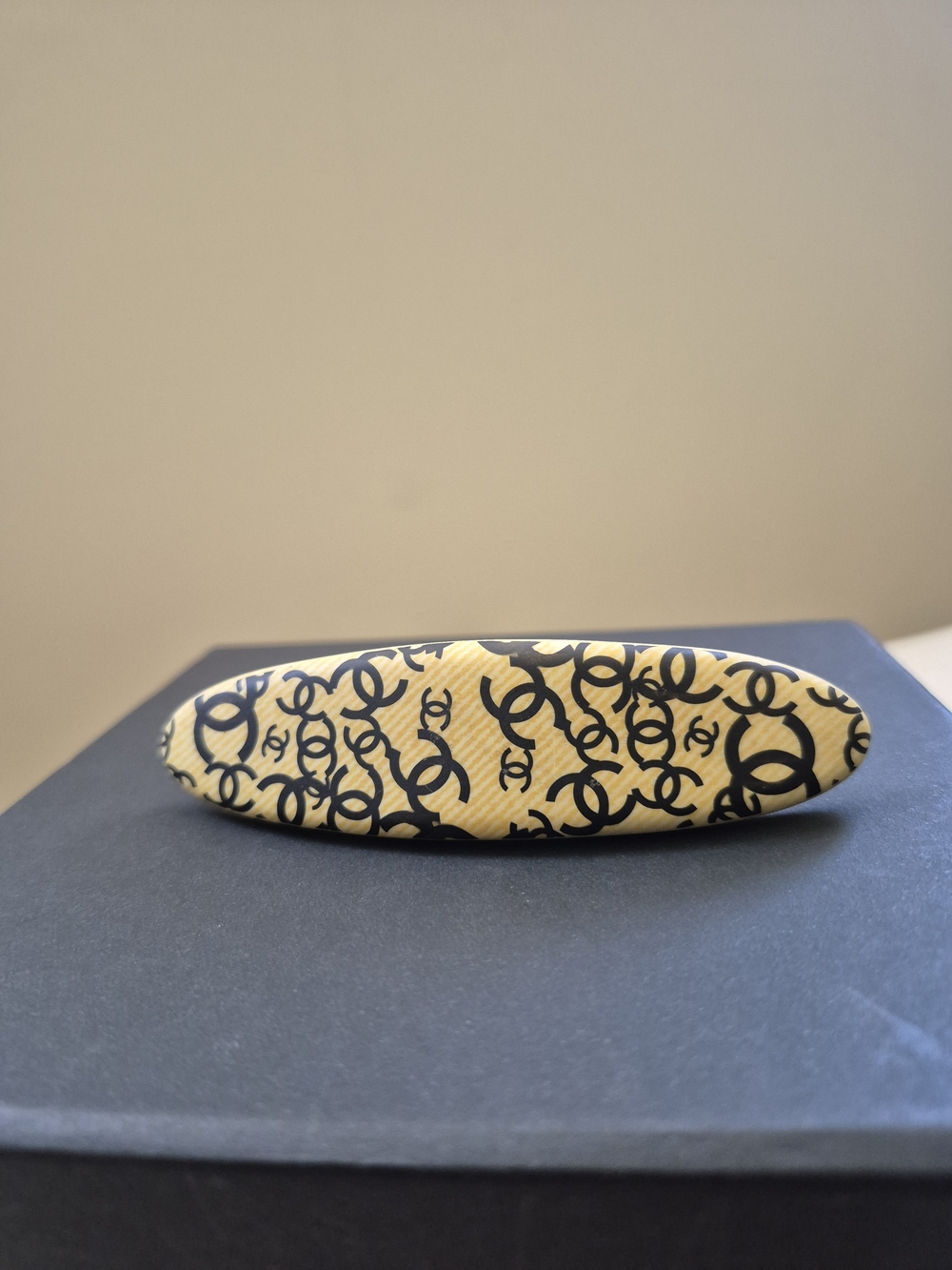 Designer-Inspired Yellow and Black Logo Pattern Hair Barrette